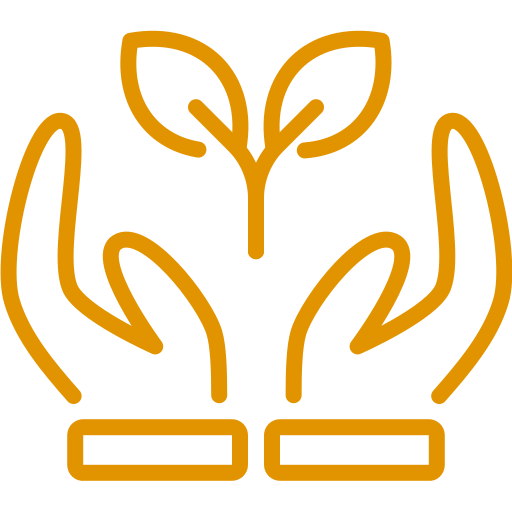 Outline of hands supporting a sprouting plant.