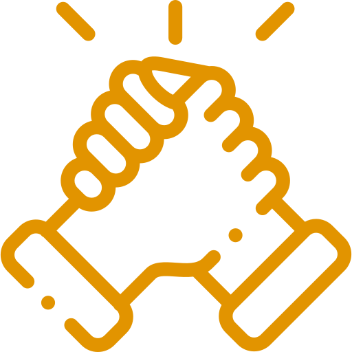 Outline of two hands clasped in a handshake or high-five gesture.